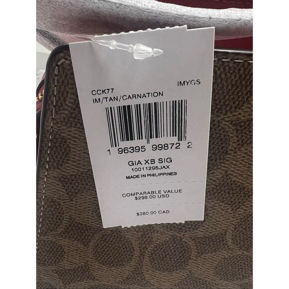 🔥🎁NWT! Coach Gia Crossbody Bag In Sig Canvas Tan/Carnation CCK77 Msrp: $298.00 - Picture 5 of 11